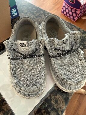 Hey Dude Kids Grey Knit Slip-On Sneakers with Black Accents